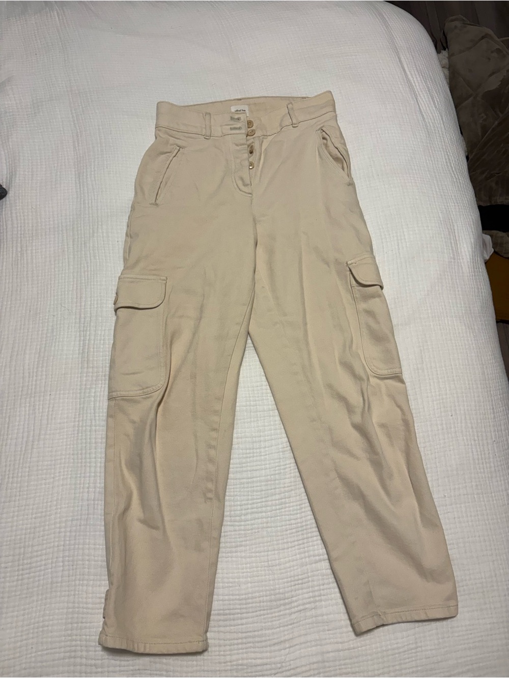 Aritzia Cream High-Rise Cargo Pants with Button Fly